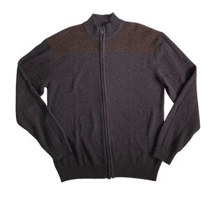 Method Mock Neck Zip Front Cardigan Brown/Dark Gray Knit Two‎ Tone (Size XXL)